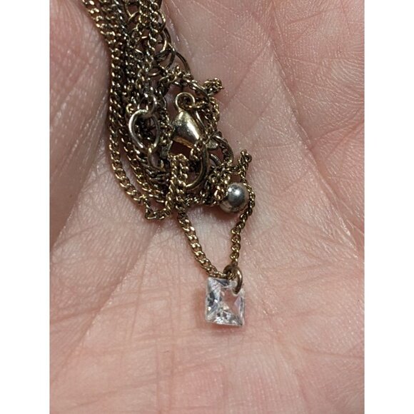 Minimalist Dainty Pyramid Shaped Cubic Zirconia Pendant On Gold Tone Chain - Picture 4 of 6